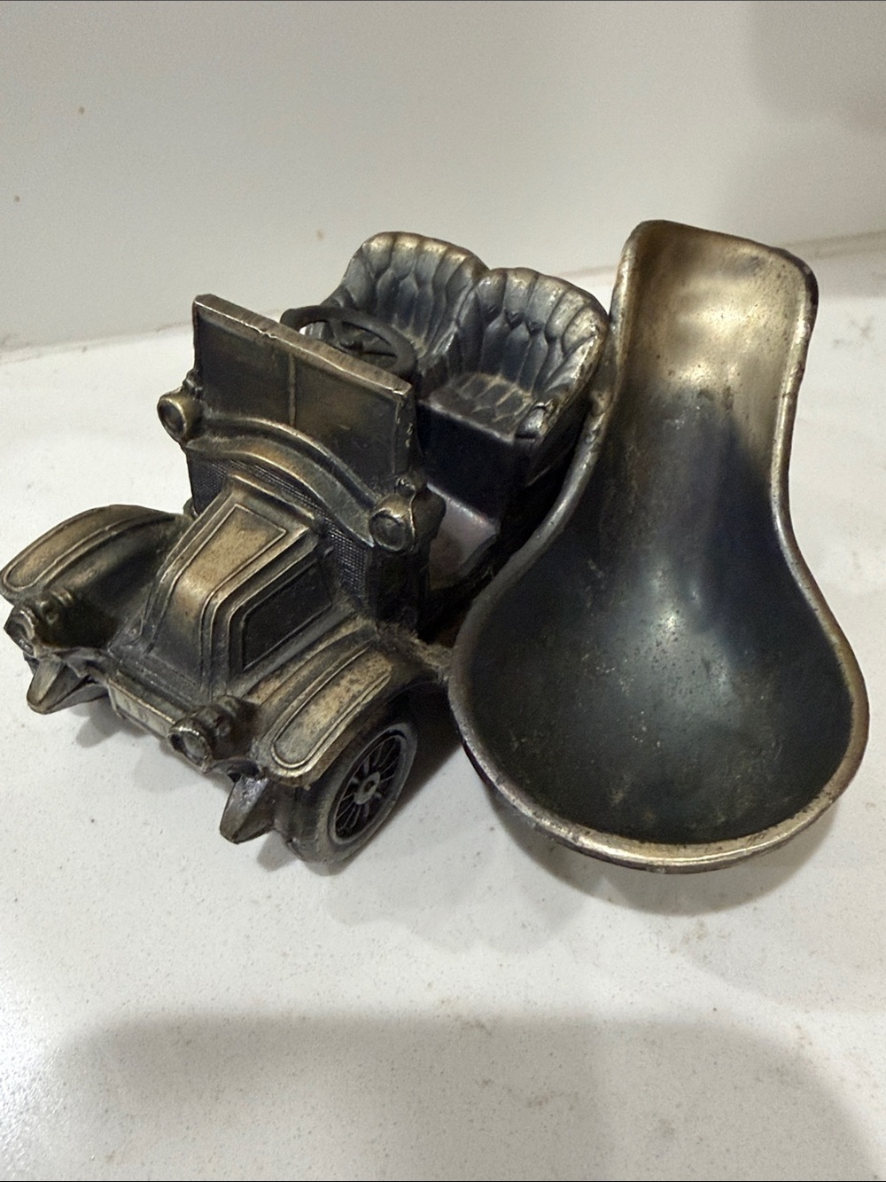 Rare Vintage Pewter 1911 Renault Antique Car Metal Pipe Rest